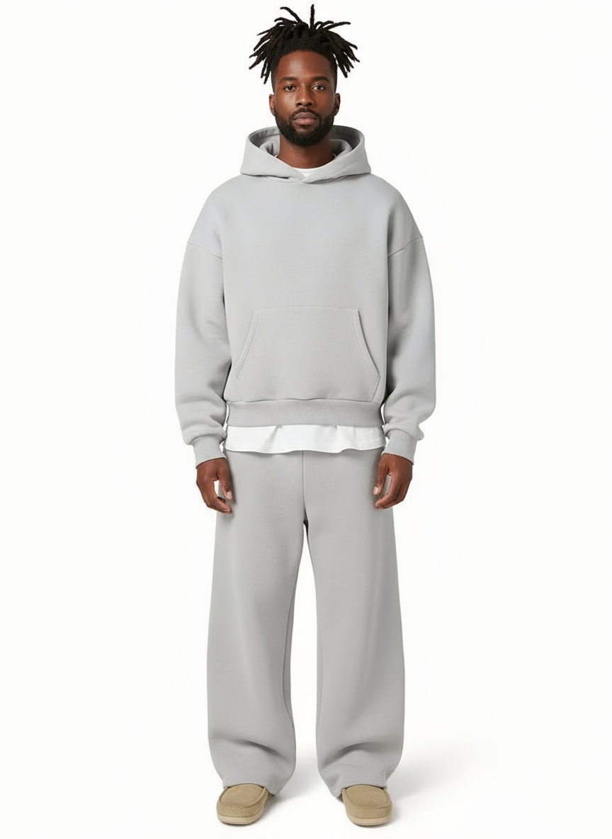 Oversized Hoodie and Wide Leg Sweatpants Set with Front Pocket for Men