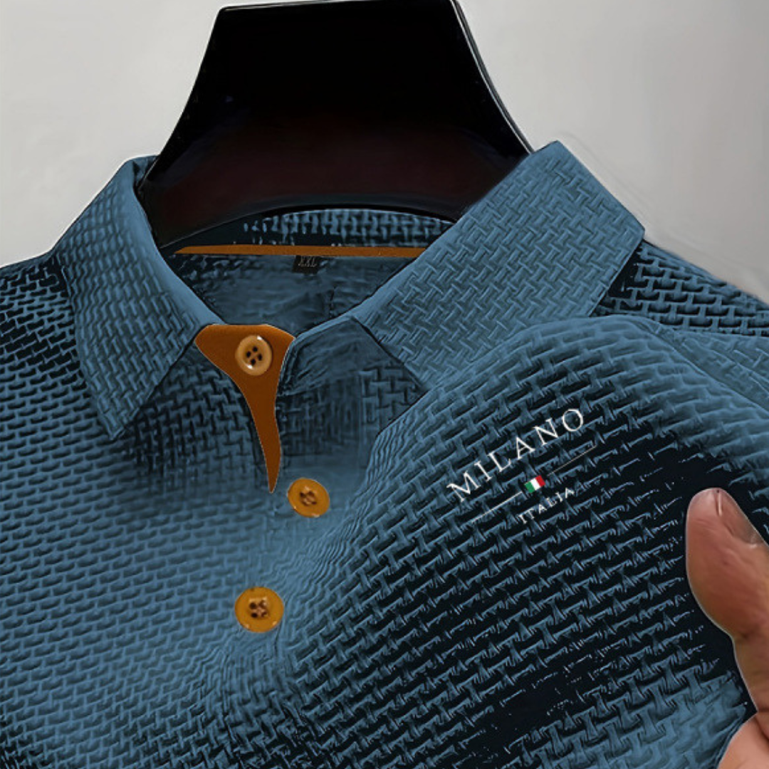 Long Sleeve Polo Shirt with Waffle Texture and Button Placket for Men