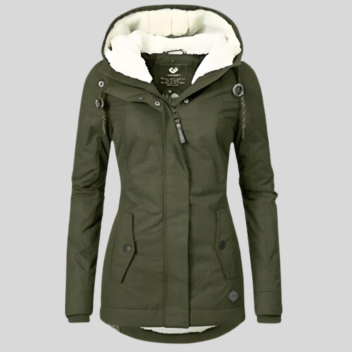 Manteau d'hiver long élégant avec capuche et intérieur douillet