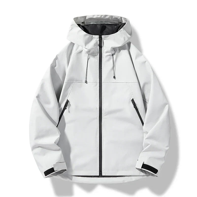 Waterproof Hooded Shell Jacket with Zip Pockets and Drawcord for Men