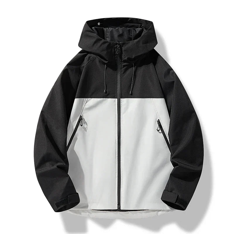 Waterproof Hooded Shell Jacket with Zip Pockets and Drawcord for Men