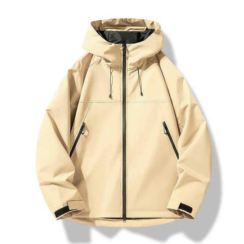 Waterproof Hooded Shell Jacket with Zip Pockets and Drawcord for Men