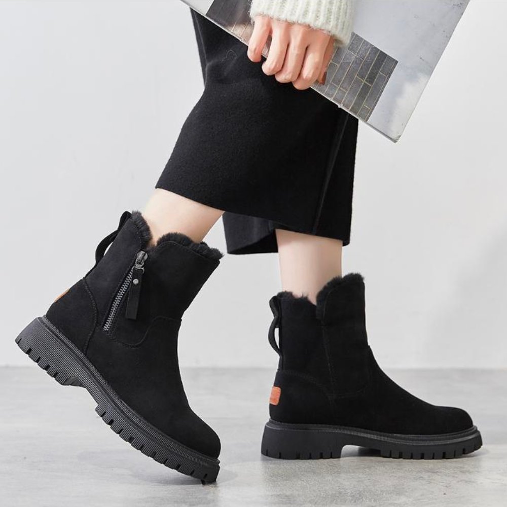 Bottes d'hiver élégantes en cuir suédé et fourrure