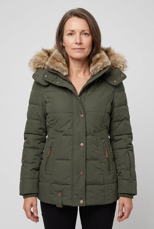 Puffer Jacket with Adjustable Hood for women