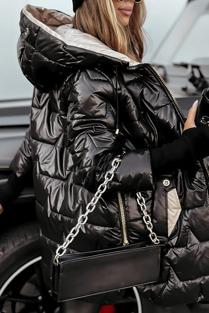 Puffer Coat with Hood and Pockets for Women