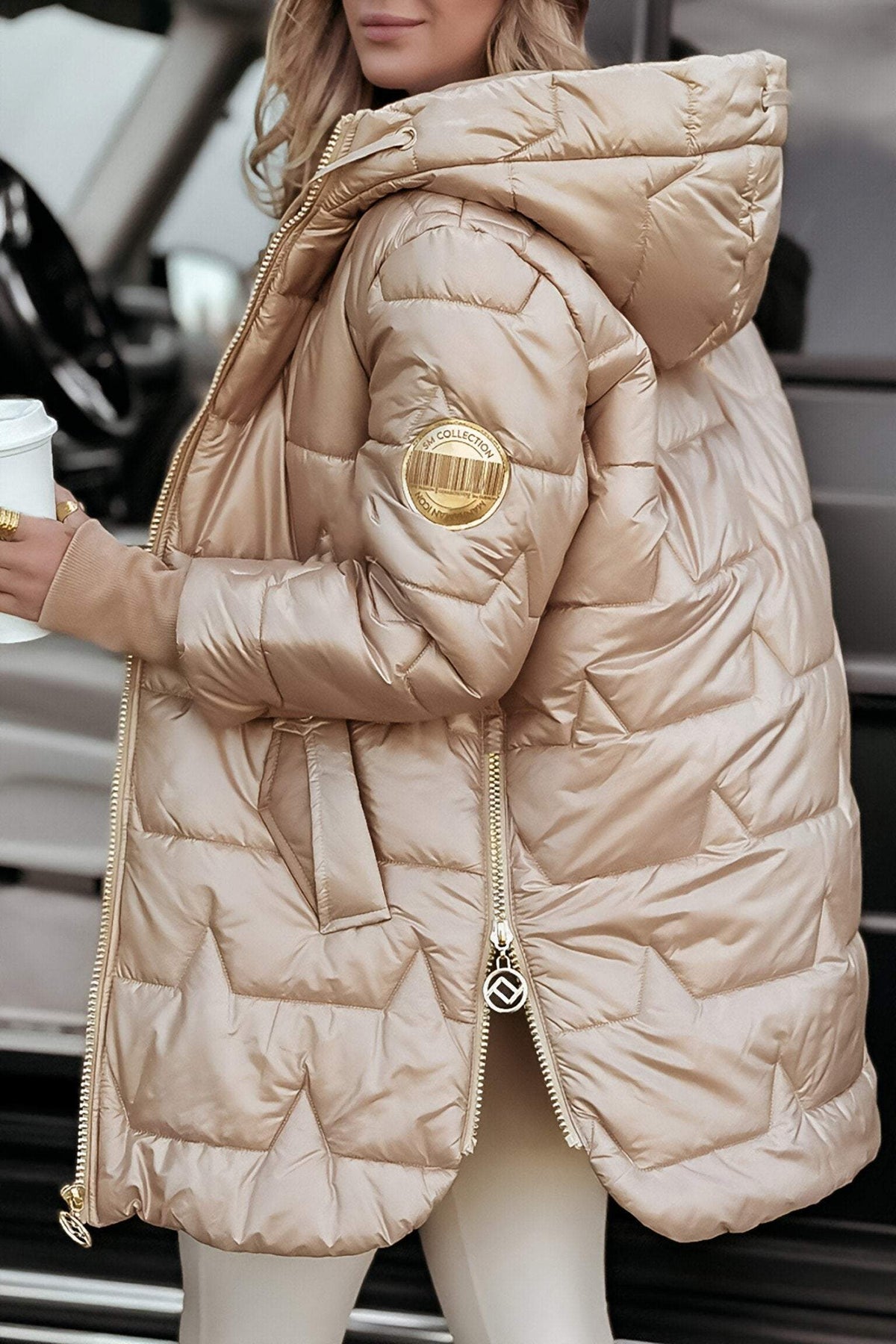 Puffer Coat with Hood and Pockets for Women