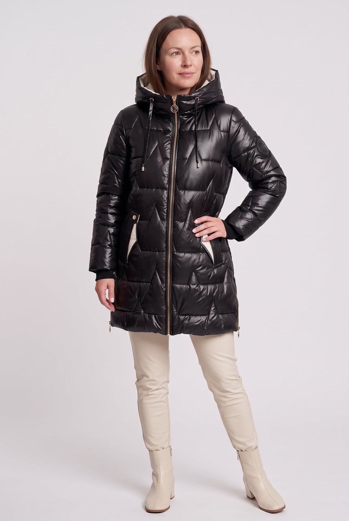 Puffer Coat with Hood and Pockets for Women