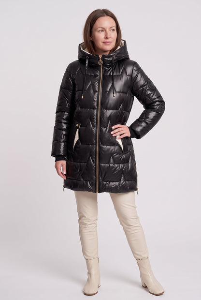 Puffer Coat with Hood and Pockets for Women