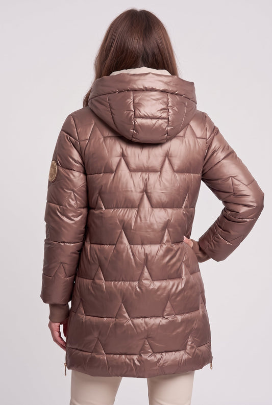 Puffer Coat with Hood and Pockets for Women