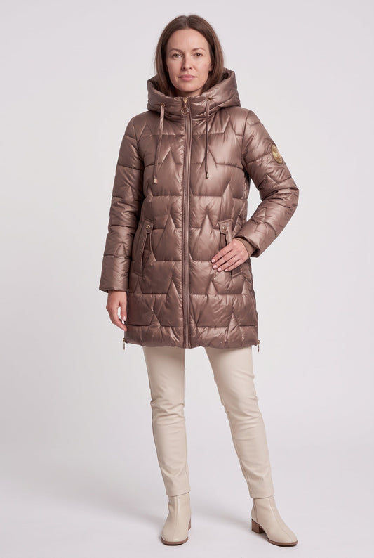 Puffer Coat with Hood and Pockets for Women