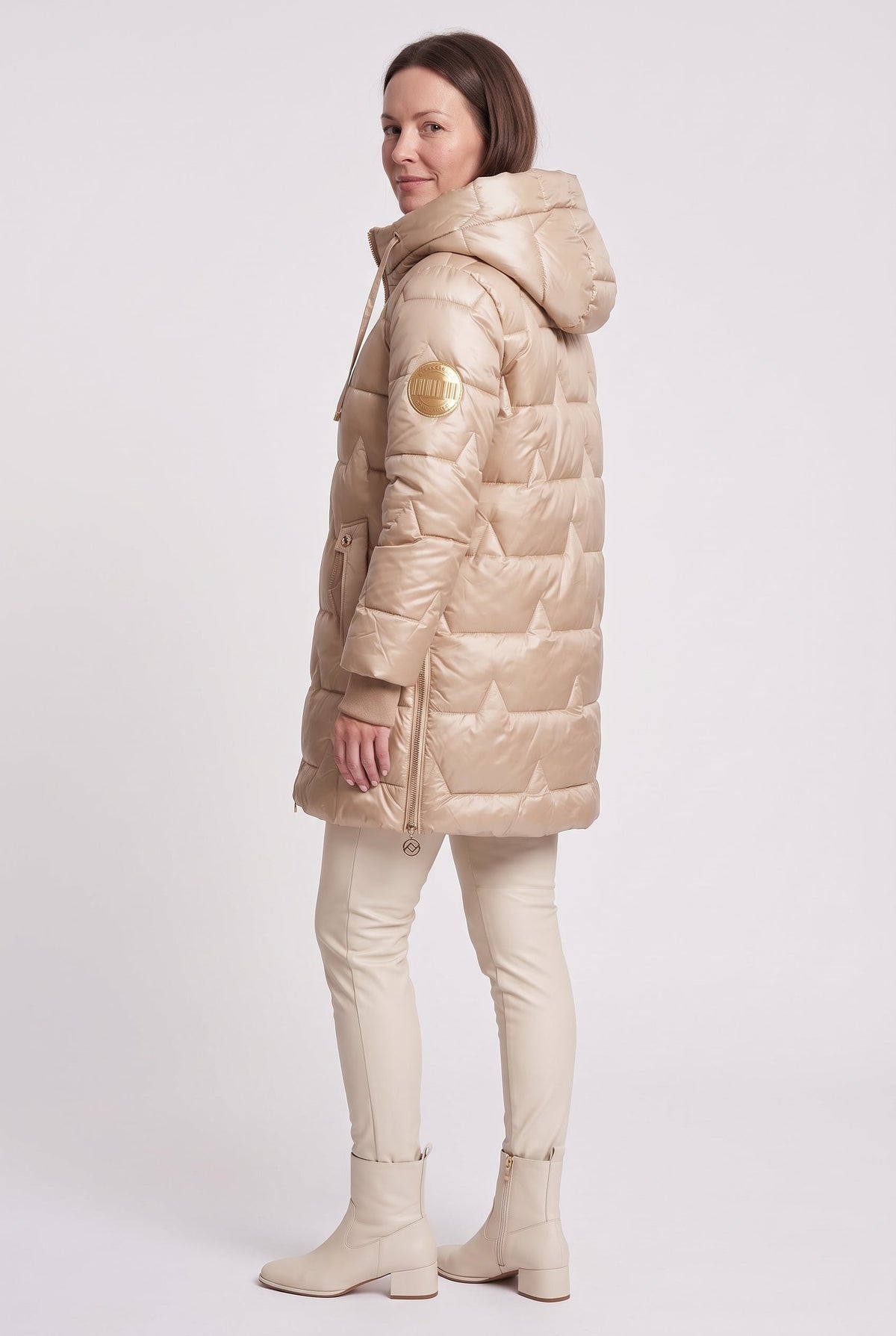 Puffer Coat with Hood and Pockets for Women