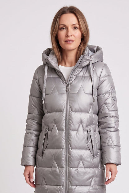 Puffer Coat with Hood and Pockets for Women