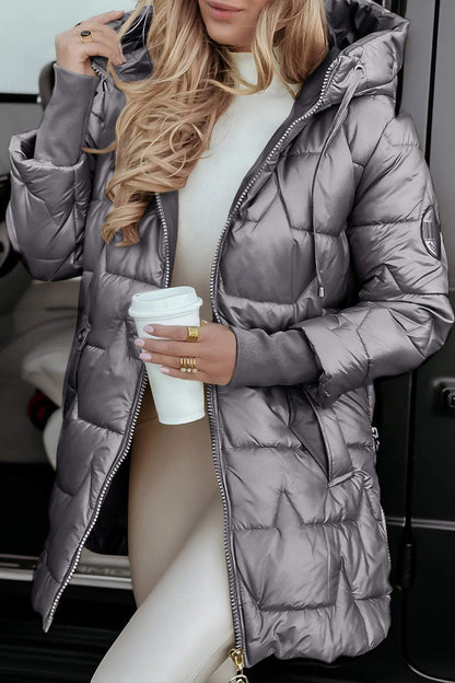 Puffer Coat with Hood and Pockets for Women