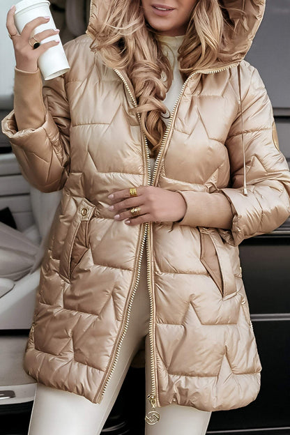 Puffer Coat with Hood and Pockets for Women