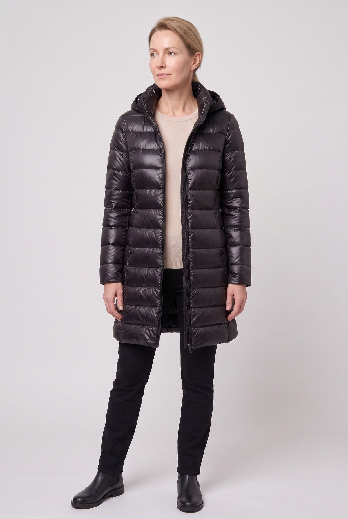 Long Hooded Puffer Coat with Insulated Lining for women