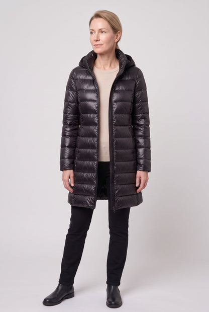 Long Hooded Puffer Coat with Insulated Lining for women