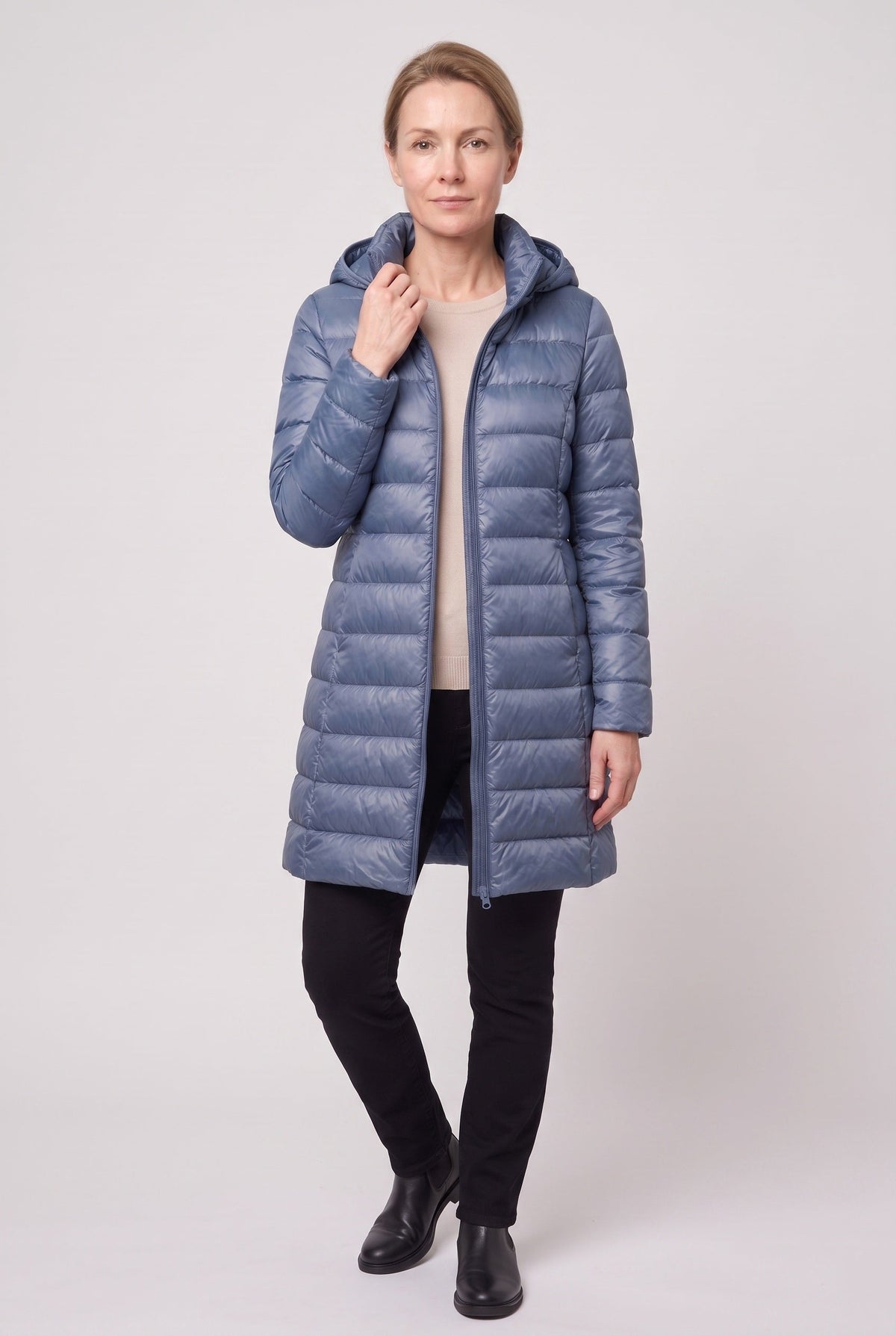 Long Hooded Puffer Coat with Insulated Lining for women
