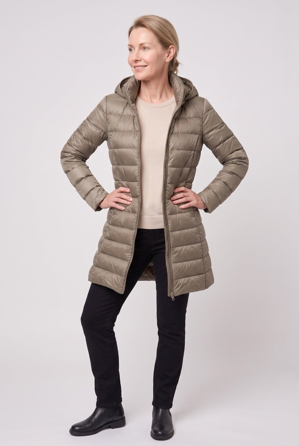 Long Hooded Puffer Coat with Insulated Lining for women
