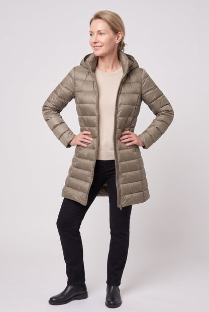 Long Hooded Puffer Coat with Insulated Lining for women