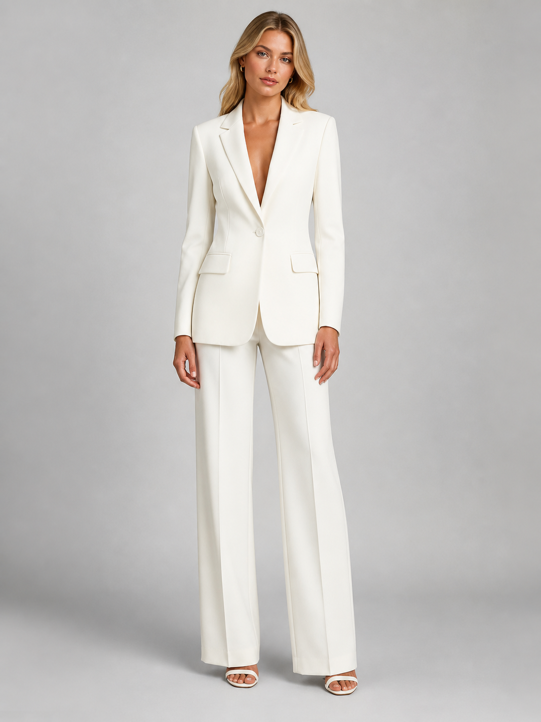 Tailored Blazer and Wide Leg Trousers Two Piece Suit Set for Women