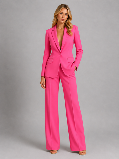 Tailored Blazer and Wide Leg Trousers Two Piece Suit Set for Women