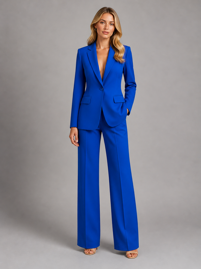 Tailored Blazer and Wide Leg Trousers Two Piece Suit Set for Women