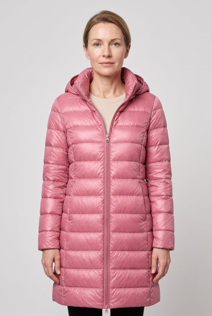 Long Hooded Puffer Coat with Insulated Lining for women