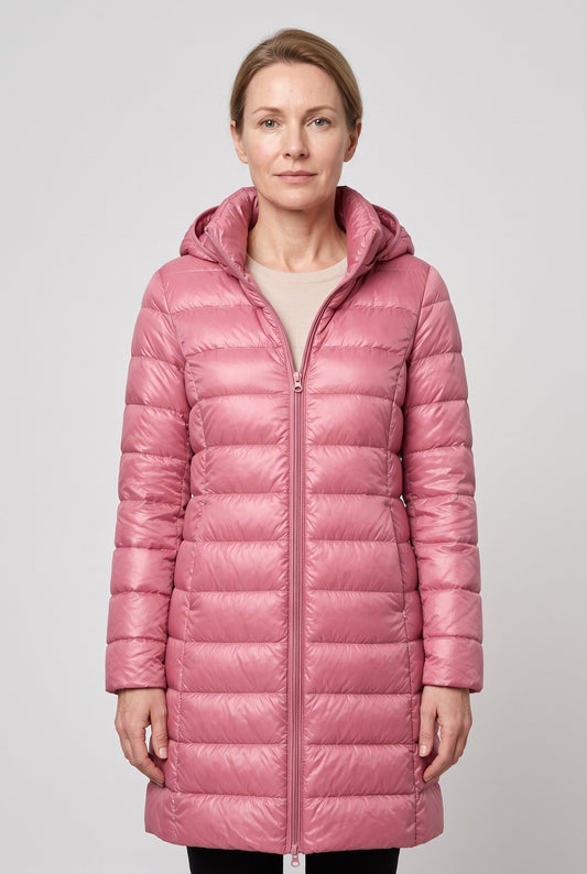 Long Hooded Puffer Coat with Insulated Lining for women