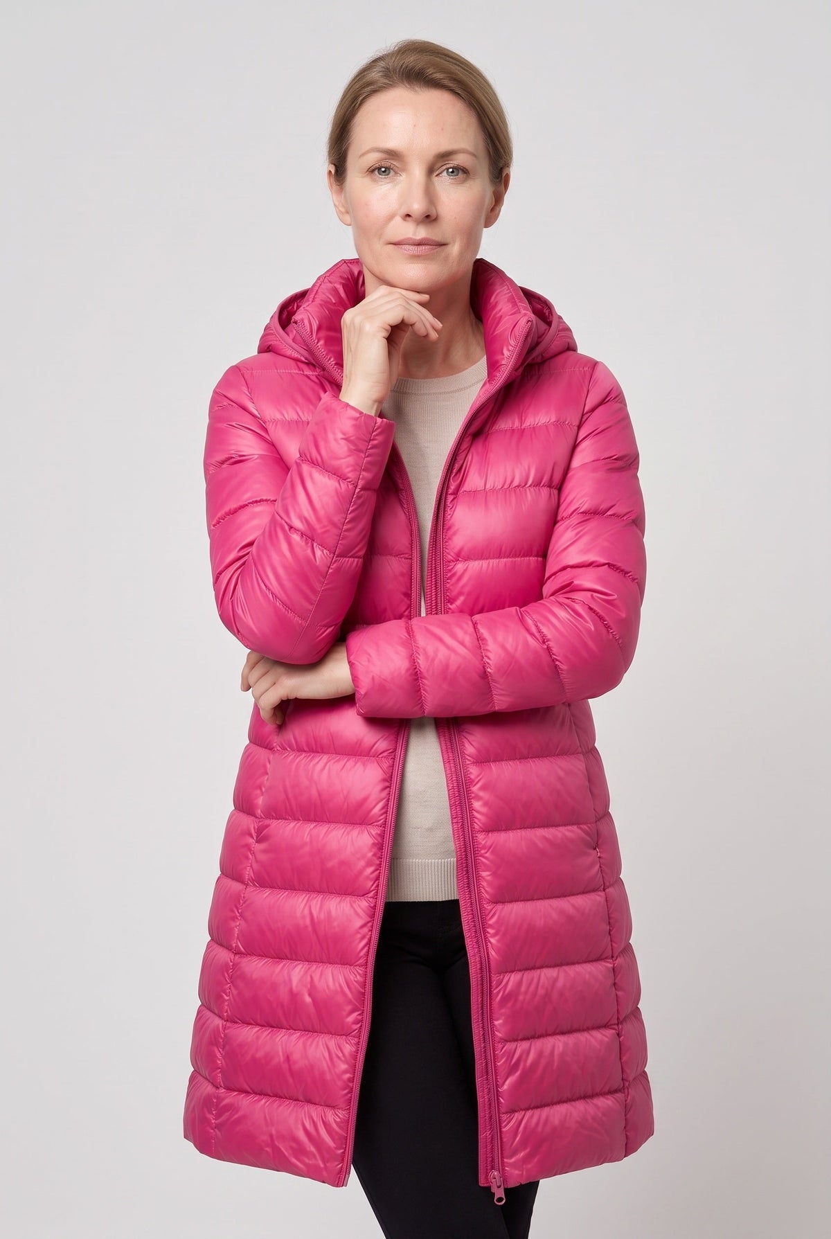 Long Hooded Puffer Coat with Insulated Lining for women