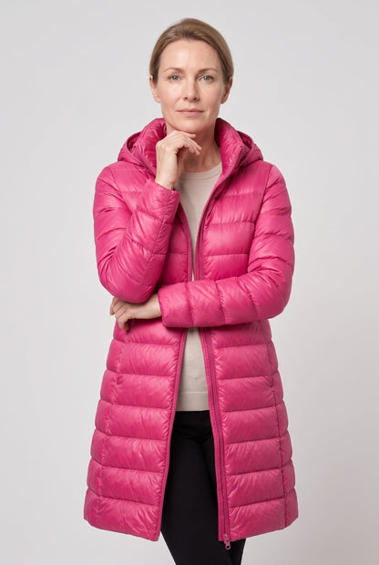Long Hooded Puffer Coat with Insulated Lining for women