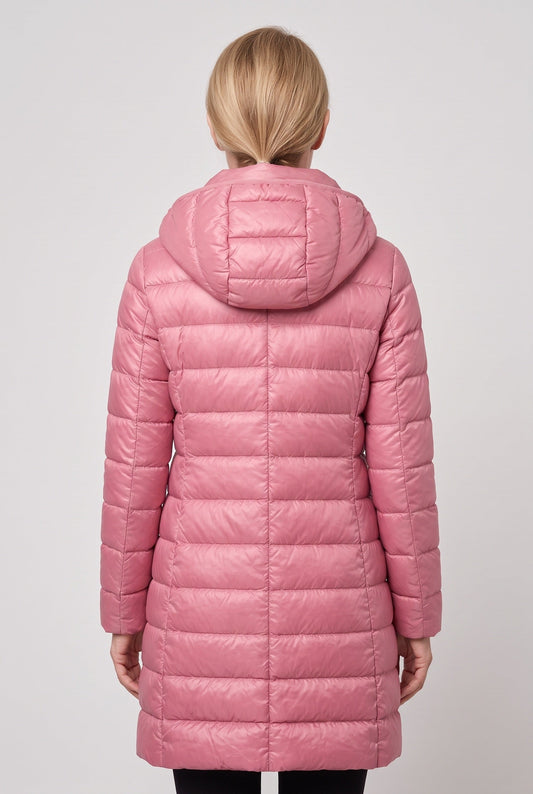 Long Hooded Puffer Coat with Insulated Lining for women