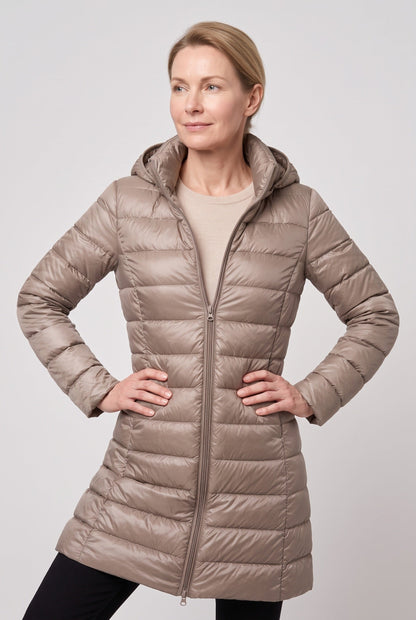 Long Hooded Puffer Coat with Insulated Lining for women