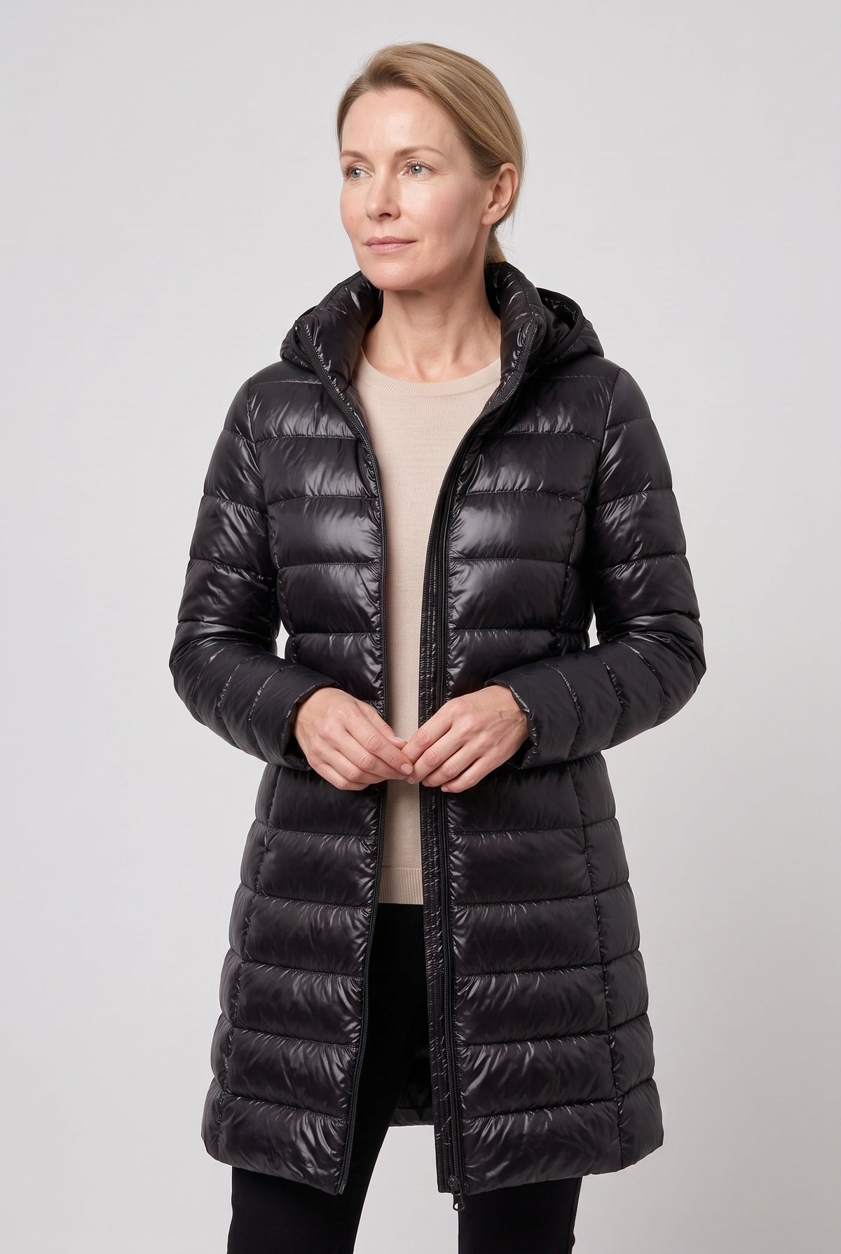 Long Hooded Puffer Coat with Insulated Lining for women