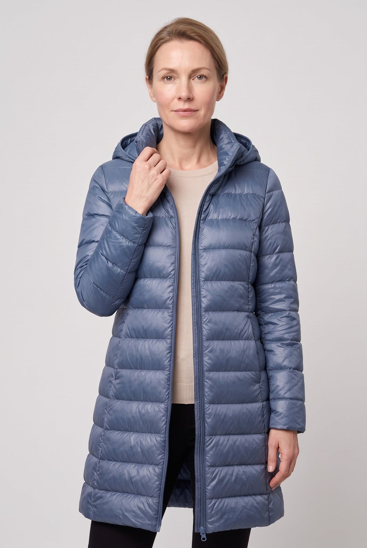 Long Hooded Puffer Coat with Insulated Lining for women