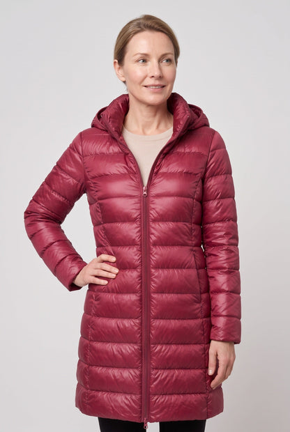 Long Hooded Puffer Coat with Insulated Lining for women