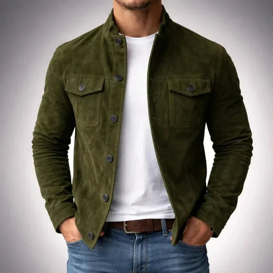 Utility Shirt Jacket with Stand Collar and Flap Chest Pockets for Men
