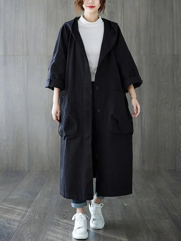 Trench pour femme oversize à capuche avec coupe ample et décontractée