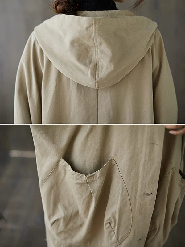 Trench pour femme oversize à capuche avec coupe ample et décontractée