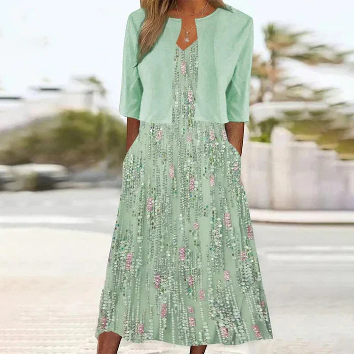 Robe midi deux pièces avec motif floral tendance et élégante