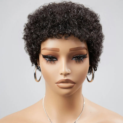 Perruques courtes bouclées cheveux humains coupe lutin