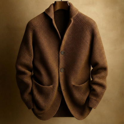 Ribbed Shawl Collar Cardigan Jacket with Patch Pockets for Men