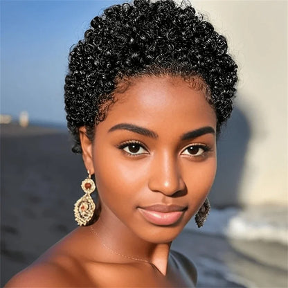 Perruques cheveux courts noir pixie cut afro