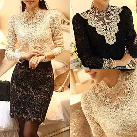 Blouse en dentelle ajourée au style victorien pour femme