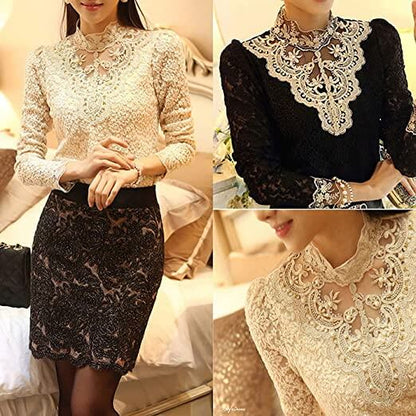 Blouse en dentelle ajourée au style victorien pour femme