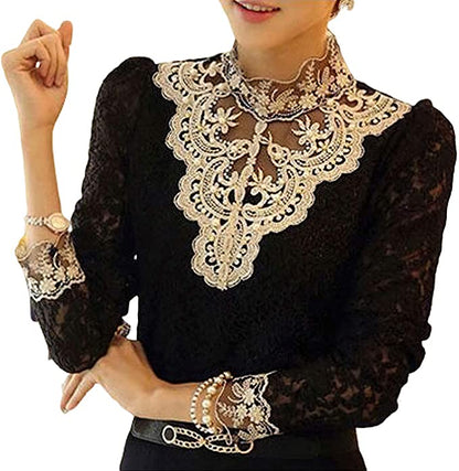 Blouse en dentelle ajourée au style victorien pour femme