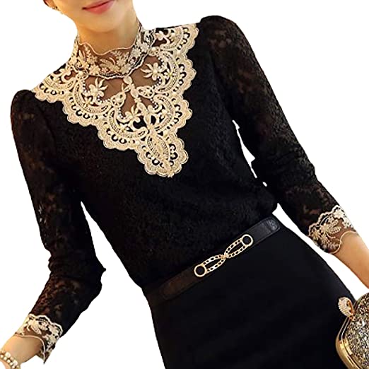 Blouse en dentelle ajourée au style victorien pour femme