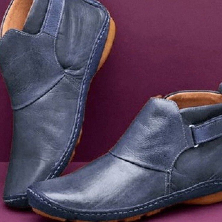 Pull On Ankle Boots with Side Strap and Stitched Rubber Sole for Women