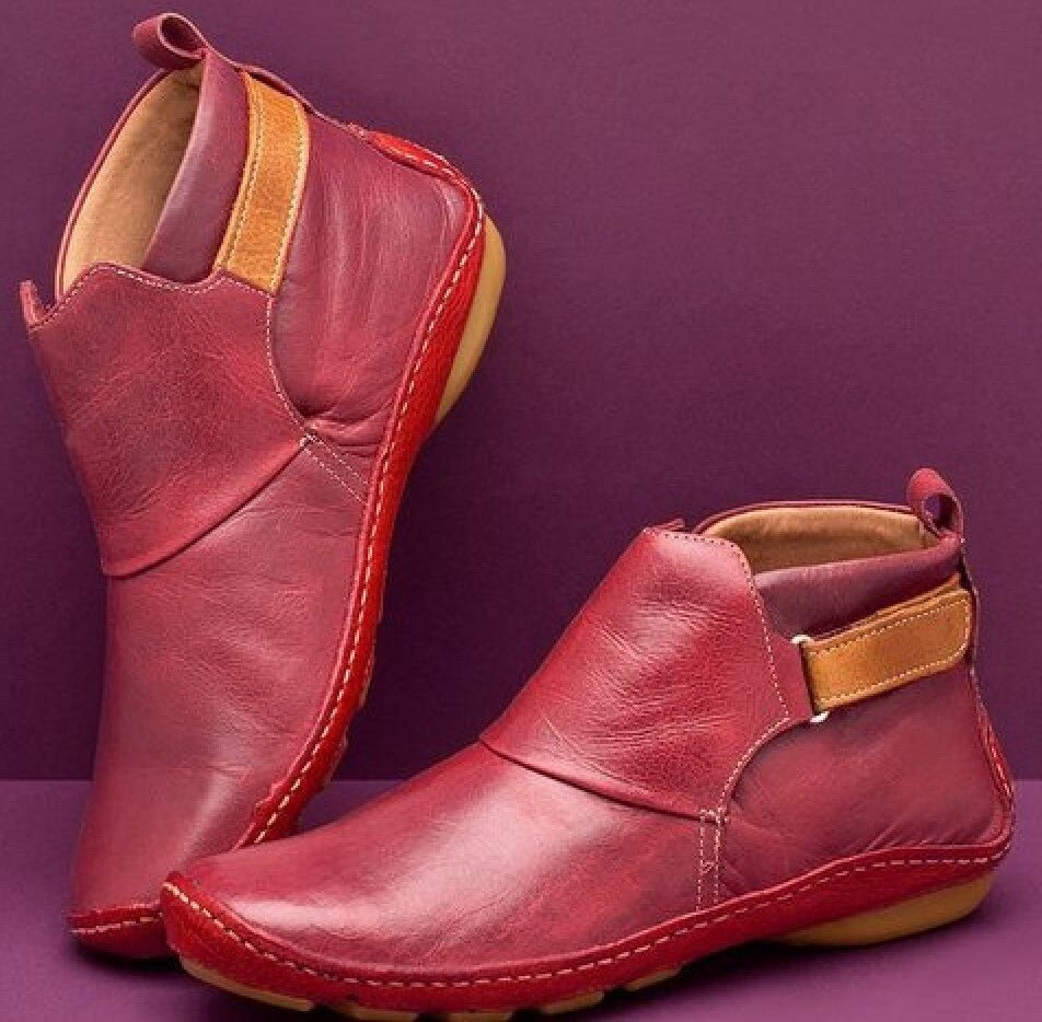Pull On Ankle Boots with Side Strap and Stitched Rubber Sole for Women