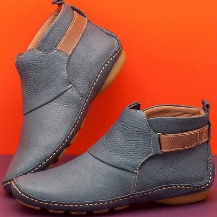 Pull On Ankle Boots with Side Strap and Stitched Rubber Sole for Women