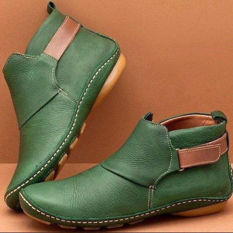 Pull On Ankle Boots with Side Strap and Stitched Rubber Sole for Women